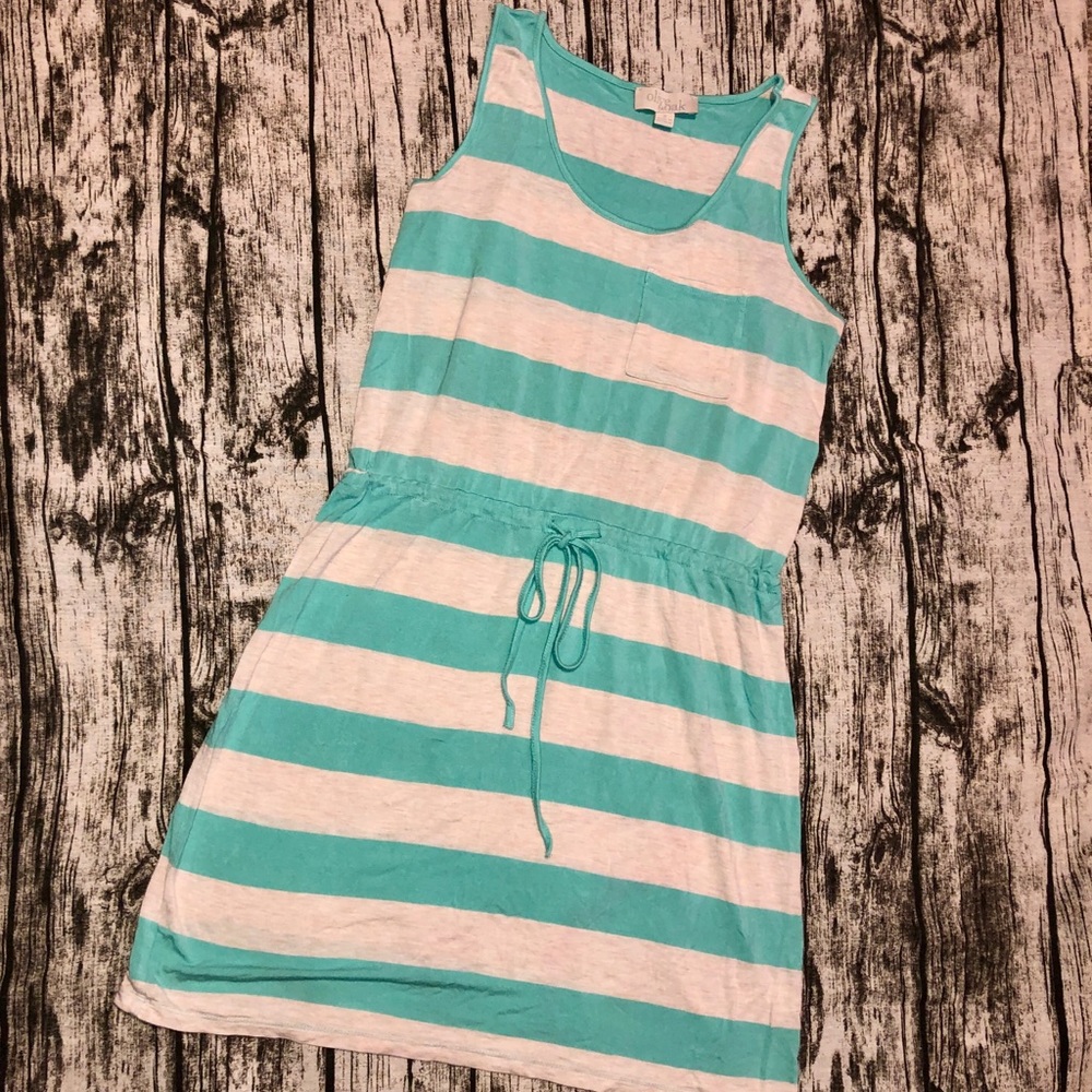 Olive & Oak Striped Teal Drawstring Waist Dress